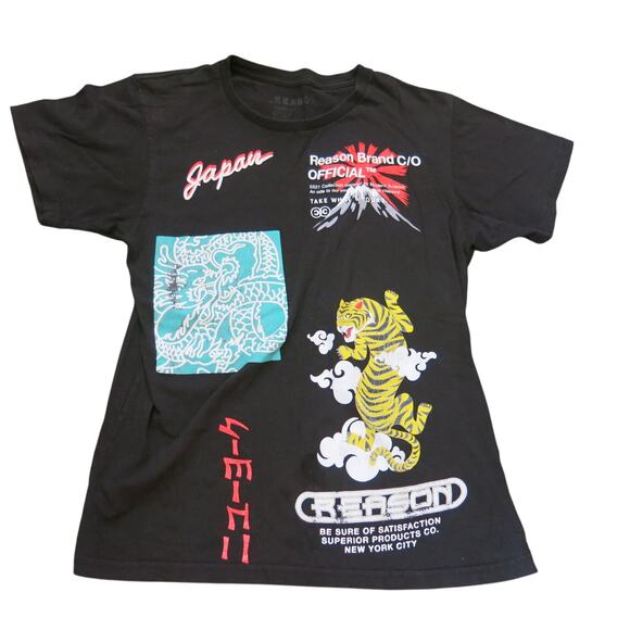 Reason Other - Reason Brand JAPAN Anime Dragon Tiger T Shirt Size M Mens Black Logo Fantasy